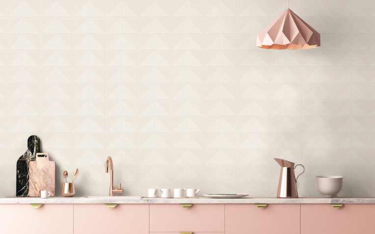 mosaic tile backsplash in pink kitchen